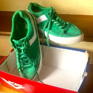 Vibrant green Pony, suede sneakers.
